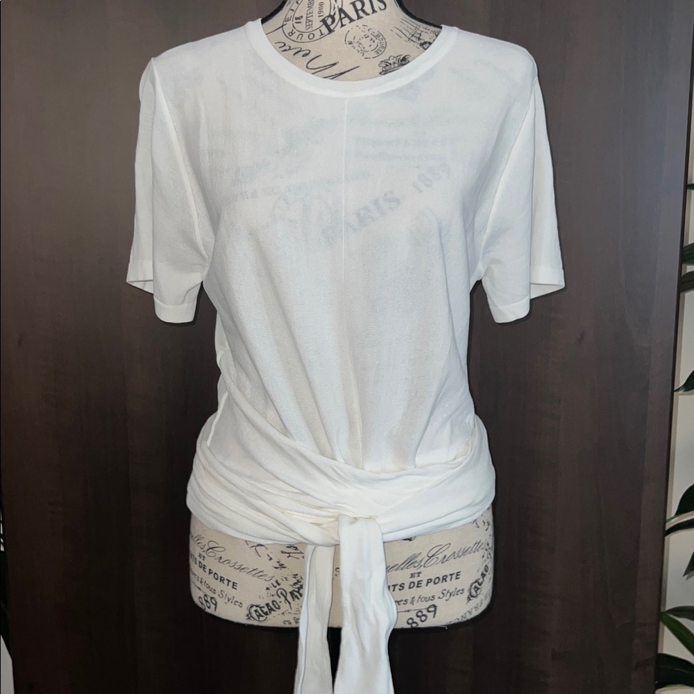 Modern Citizen Jude Cropped Tie-Front Top, Cream, Size: Large